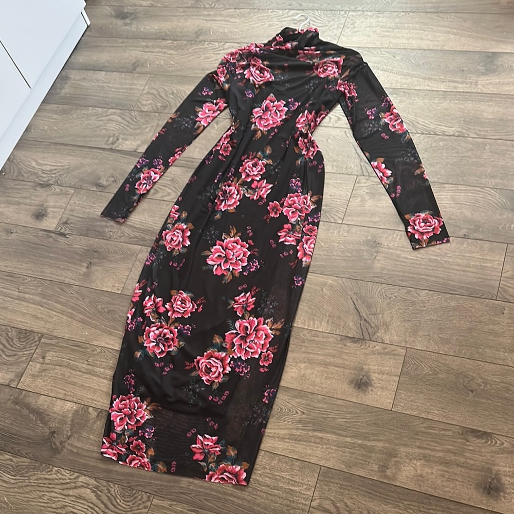 AFRM Black and Pink Long Sleeve Bodycon Dress
